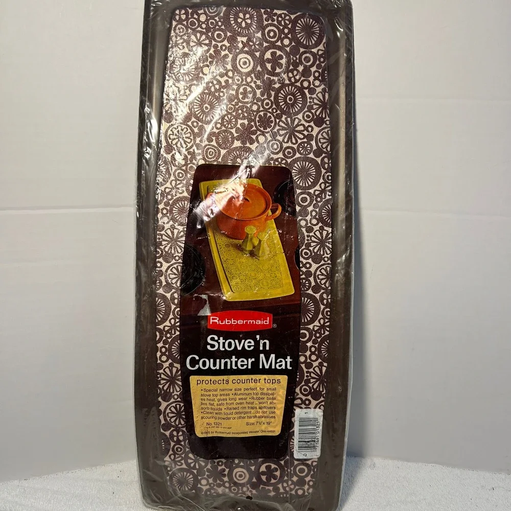 Vintage 1975 Rubbermaid Stove n Counter Mat Brown Floral 1321 Retro Kitchen 19in